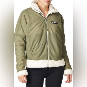 Columbia Full Zip Fleece Jacket Reversible Cream and Green Women's Small